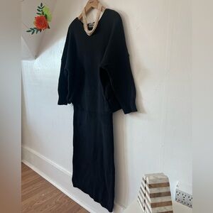 EUC VTG 80s Joseph Maxi Black Cotton knit batwing maxi dress made in England